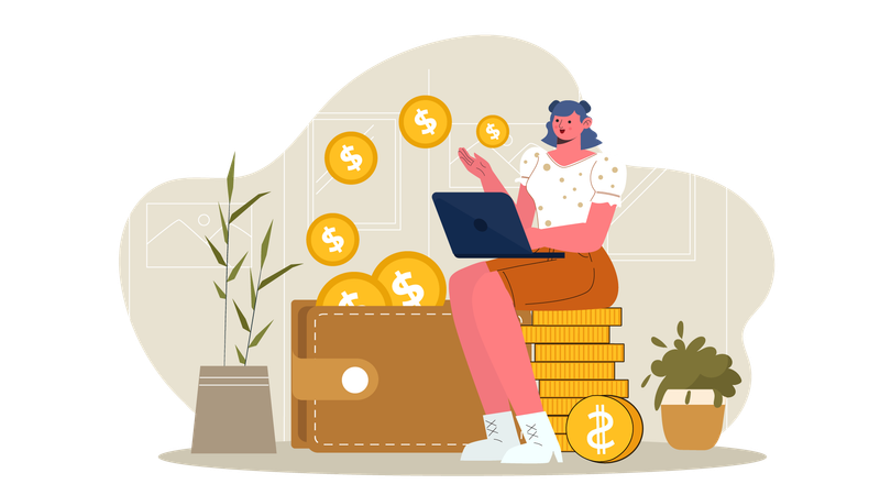 Girl transfer money in wallet  Illustration