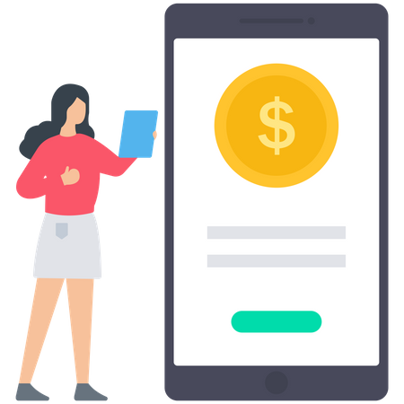 Girl Transfer Money Using Mobile Banking  Illustration
