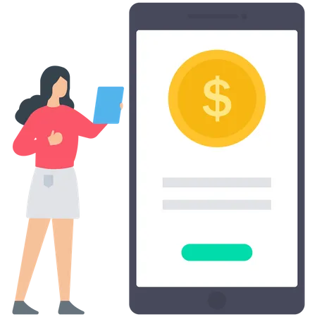 Girl Transfer Money Using Mobile Banking  Illustration