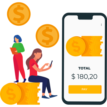 Girl Transfer Money Using Mobile Banking  Illustration