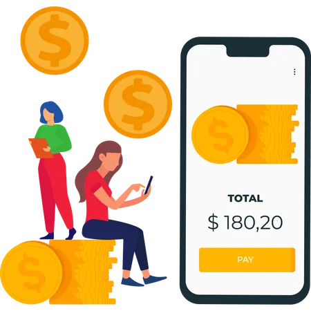Girl Transfer Money Using Mobile Banking  Illustration