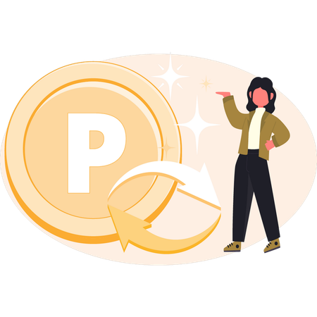 Girl transfering penny coin  Illustration