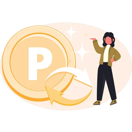 Girl transfering penny coin  Illustration