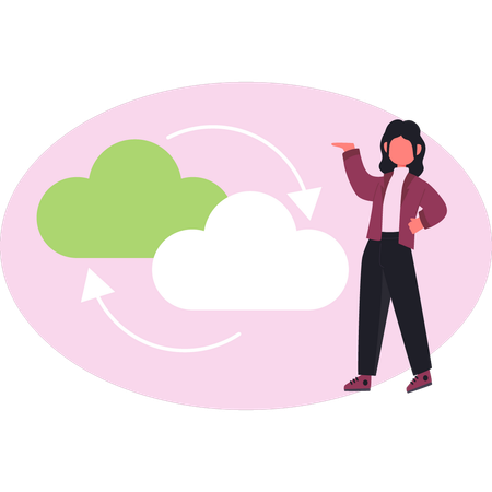 Girl transferring cloud data  Illustration