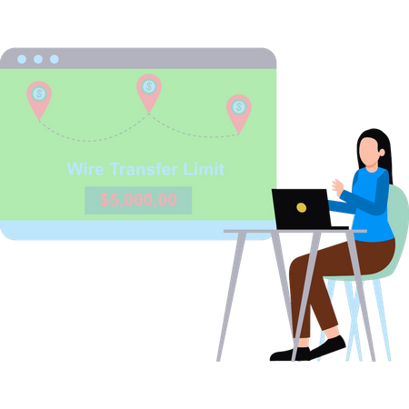 Girl transferring money through wire transfer limit  Illustration