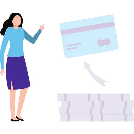 Girl transferring money to credit card  Illustration