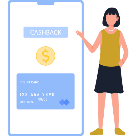 Girl Transfers Cashback To Card  Illustration