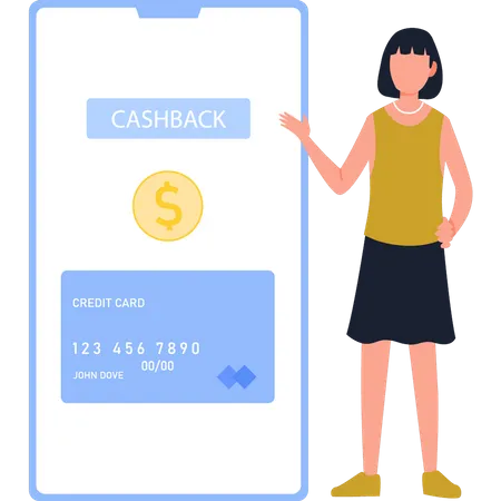 Girl Transfers Cashback To Card  Illustration