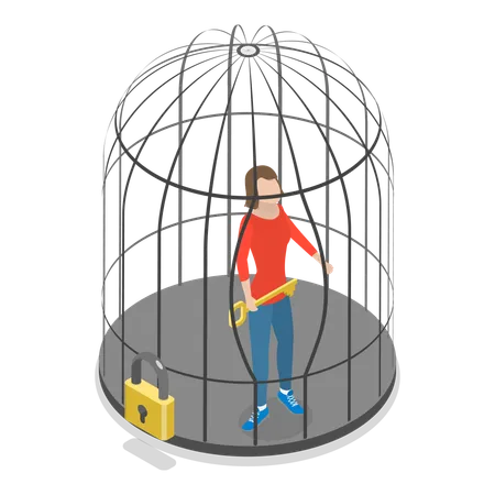 3 D Isometric Flat Vector Illustration Of Mind Prison Locked In A Birdcage Item 2 Illustration