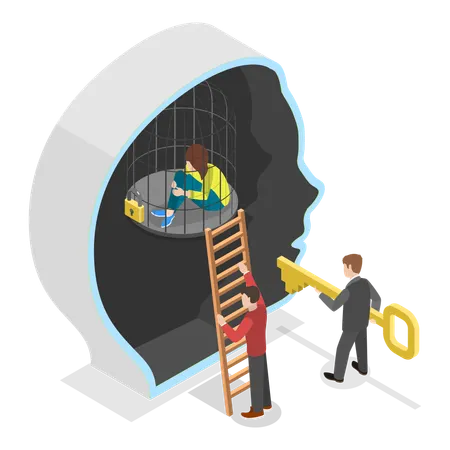 Girl trapped in mind prison  Illustration