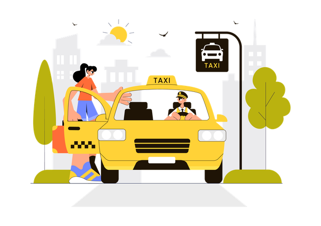 Girl traveling by Taxi service  Illustration