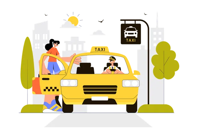 Girl traveling by Taxi service  Illustration