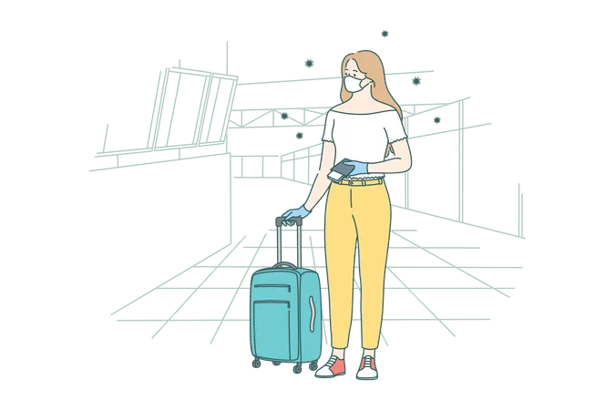 Girl traveling in covid pandemic  Illustration