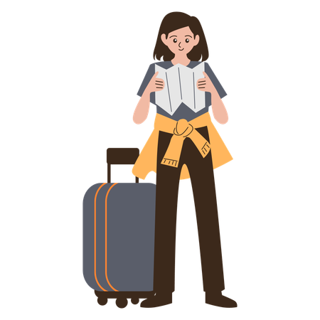 Girl Traveling Looking for Address  Illustration