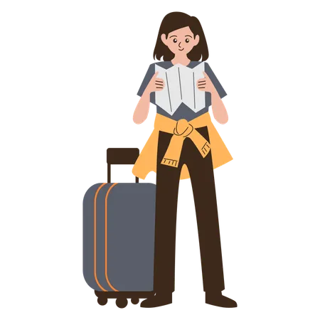 Girl Traveling Looking for Address  Illustration