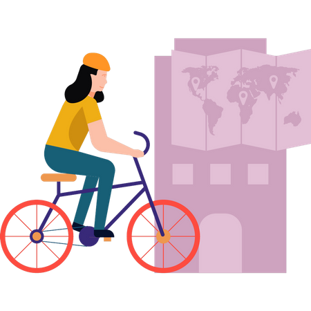 Girl traveling on bicycle  Illustration