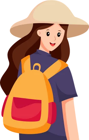 Girl Traveling with Backpack  Illustration