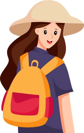 Girl Traveling with Backpack  イラスト