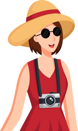 Girl Traveling with Camera  Illustration