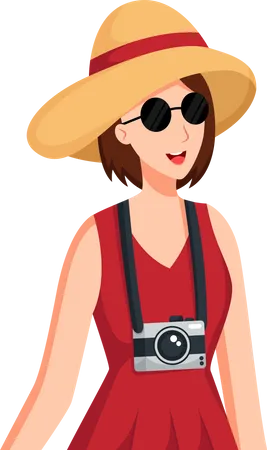 Girl Traveling with Camera  Illustration
