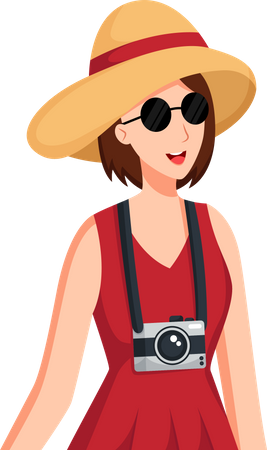 Girl Traveling with Camera  イラスト