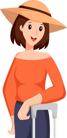 Girl Traveling with Suitcase  イラスト