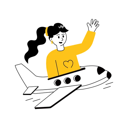 Girl travelling  by Airplane  Illustration