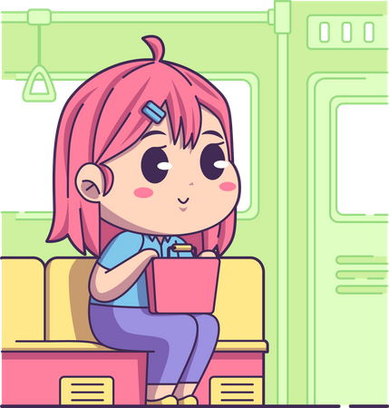 Girl travelling in train  Illustration