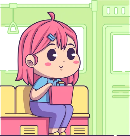 Girl travelling in train Illustration