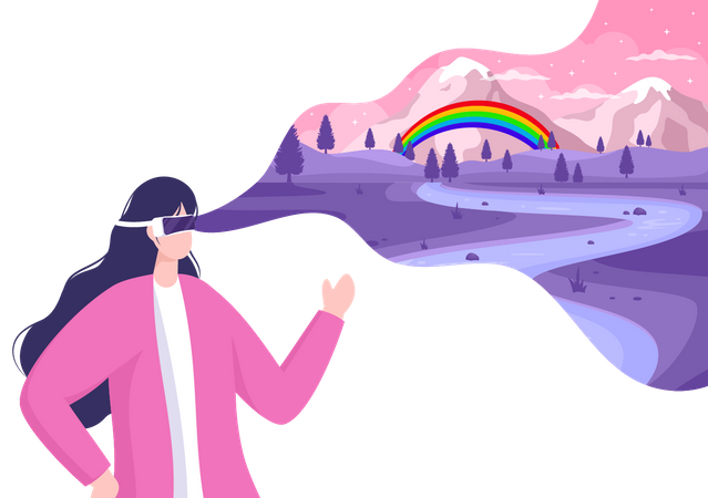Girl Travelling in Virtual World  Illustration