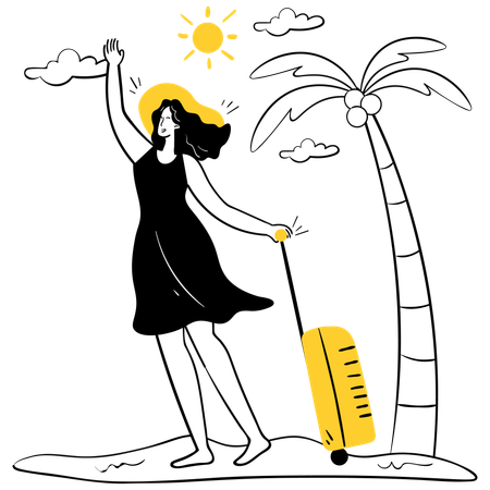 Girl travelling on beach  Illustration