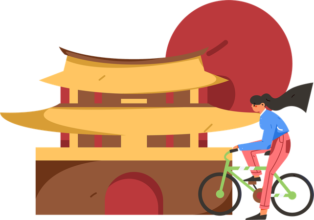 自転車で旅する少女  イラスト