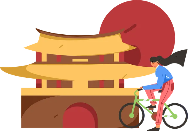 自転車で旅する少女  イラスト