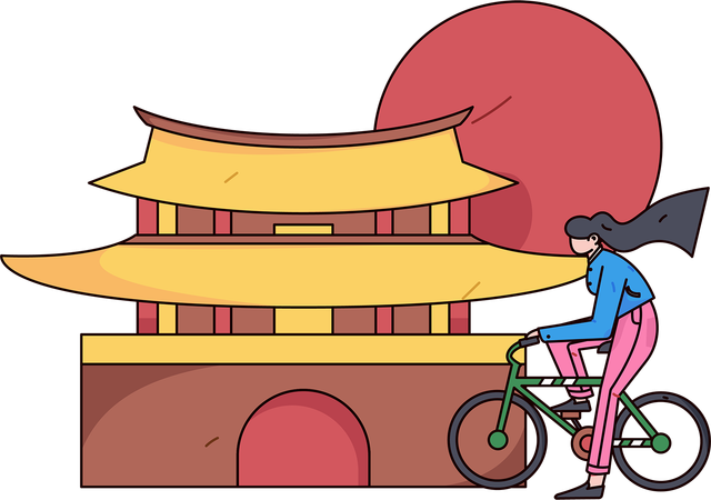 自転車で旅する少女  イラスト