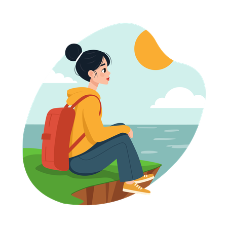 史跡を旅する少女  イラスト