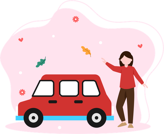 Girl travelling via car  Illustration
