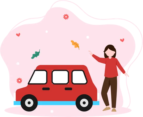 Girl travelling via car  Illustration