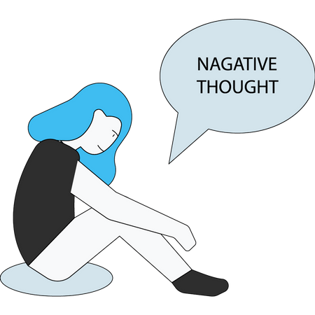 Girl troubled by negative thoughts Illustration
