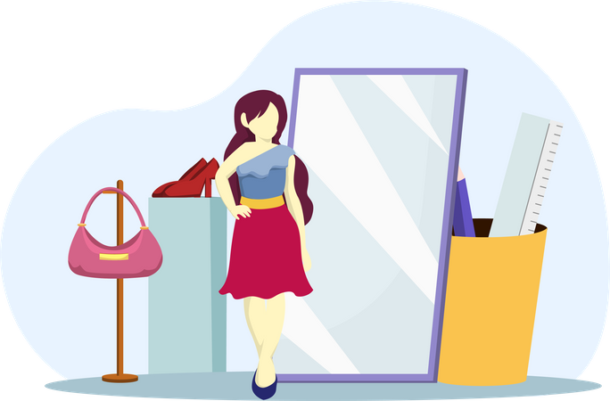 Girl trying dress  Illustration