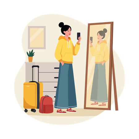 Girl Trying Out Travel Outfits  Illustration