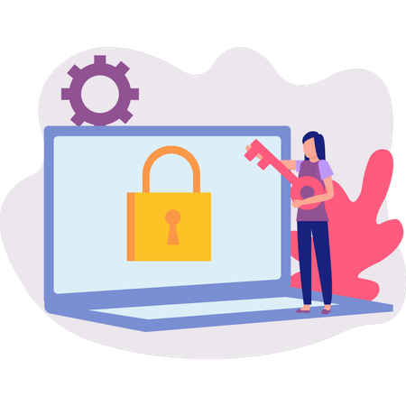 Girl trying to open the password by hint key  Illustration