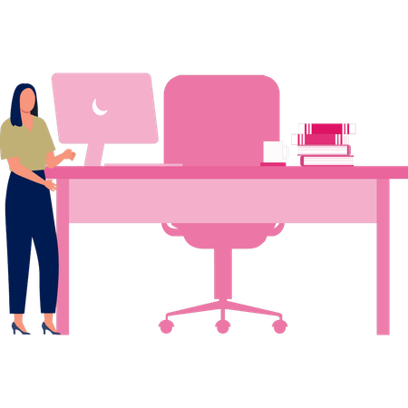 Girl turning monitor towards her  Illustration