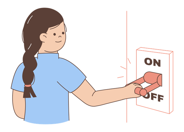 Girl turning off switch during earthquake  Illustration