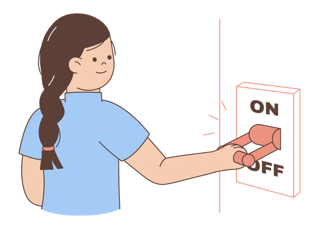 Girl turning off switch during earthquake  Illustration