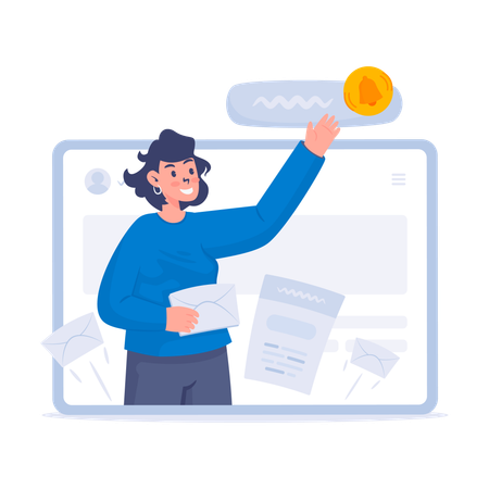 Girl turning on notification bell  Illustration