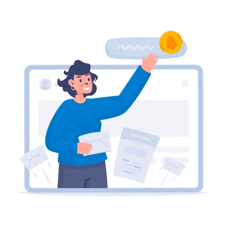 Girl turning on notification bell  Illustration
