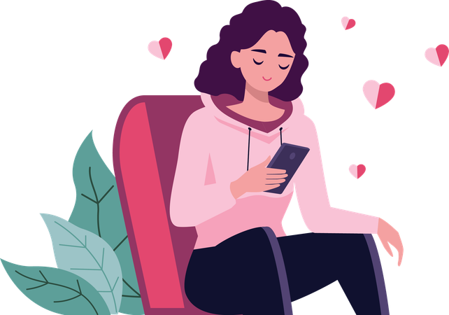 Girl Typing Message on Smart Phone While Sitting  Illustration