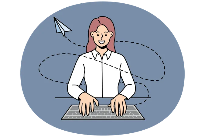 Girl typing on keyboard  Illustration