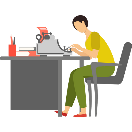 Girl typing on typewriter  Illustration