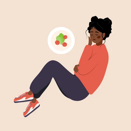Girl unable to eat green food  Illustration